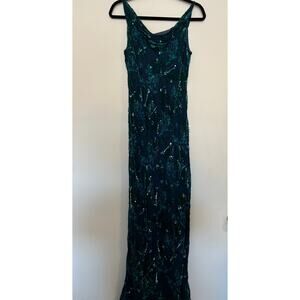 Vintage Y2K Burnout Velvet Beaded Maxi Dress Gown Open Back Womens Sz 10 Fairy